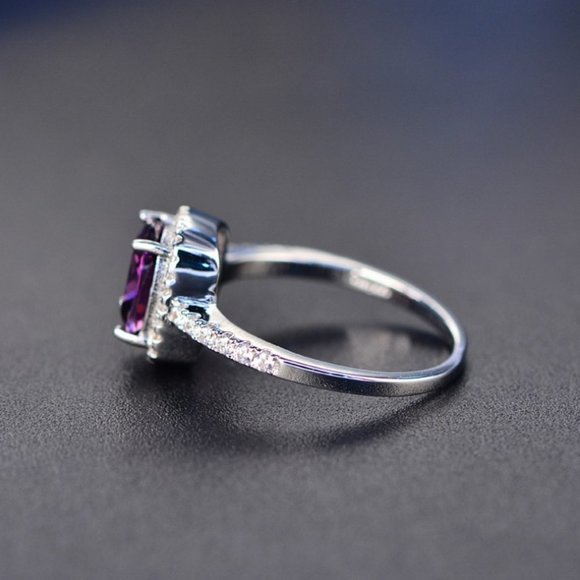 Purple Amethyst Rectangular Halo 925 Silver Ring - Picture 4 of 4